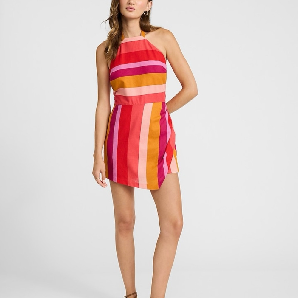 Express Striped Halter Runched Romper